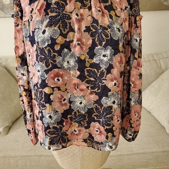 Rebecca Tylor Jardin Keyhole Neck Blouse In Indigo - Picture 5 of 13